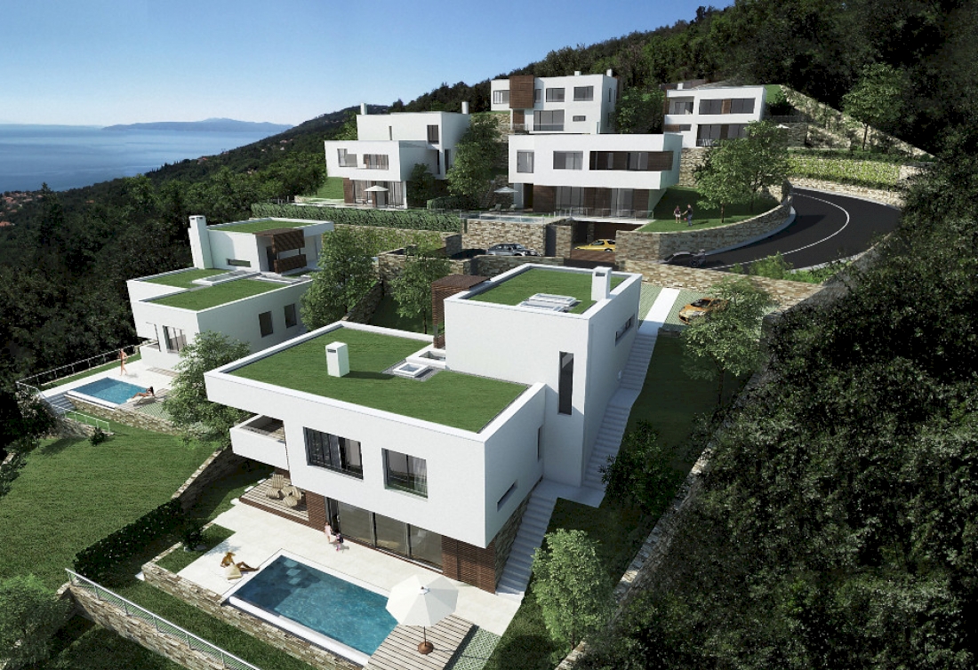 Grundstück mit Projekt für sechs Villen mit Meerblick und Baugenehmigung - Opatija Riviera 